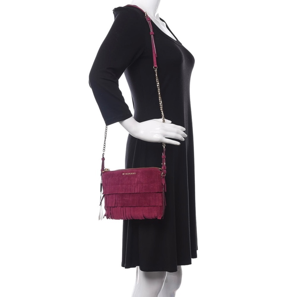 Burberry Peyton Suede Magenta Fringe Crossbody Bag - Picture 8 of 10